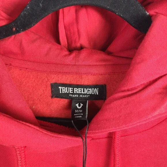 NWT True Religion World Tour Mesh Graphic Pullover Hoodie in Vibrant Red Sz M